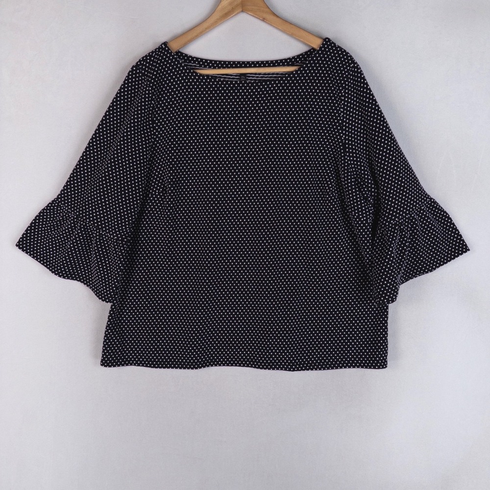 Talbots Top Womens 2XP Black Polka Dot Bell Sleeve Boat Neck Knit Blouse Casual